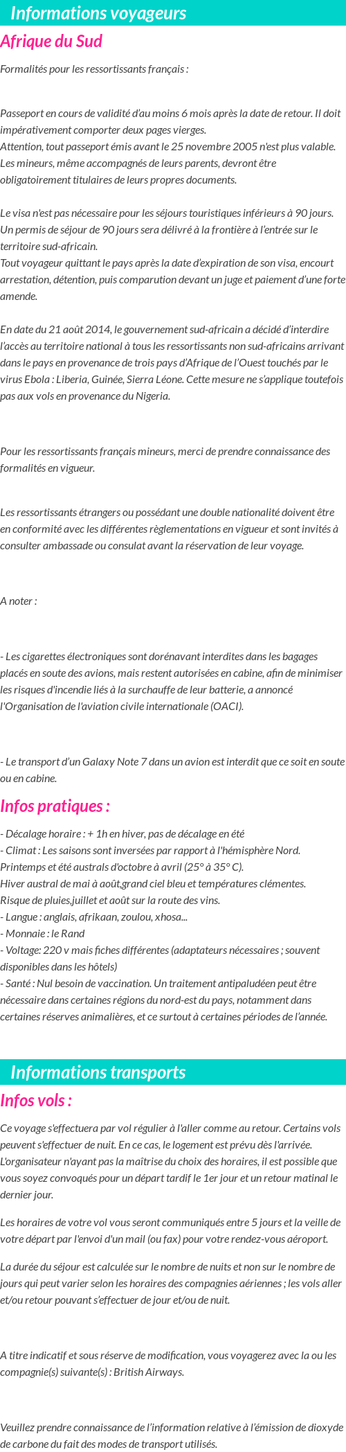 Formalités et infos voyageurs