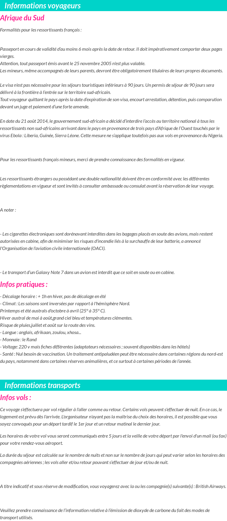 Formalités et infos voyageurs