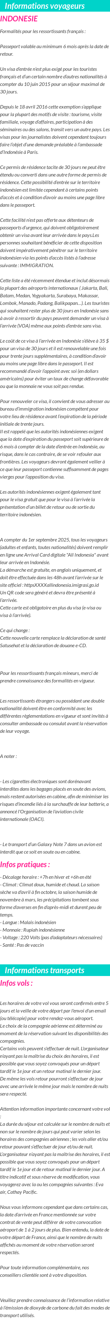 Formalités et infos voyageurs