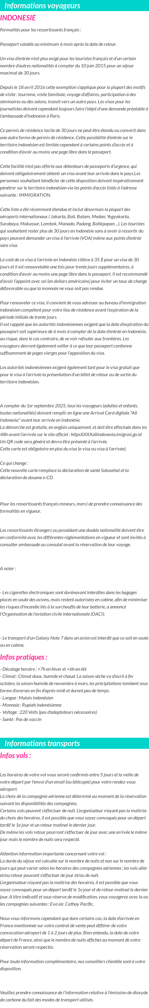 Formalités et infos voyageurs