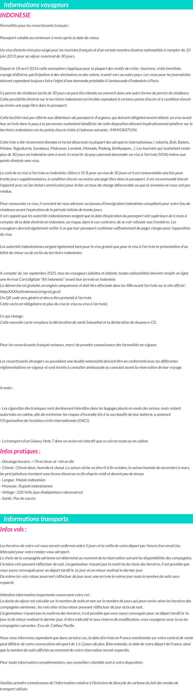 Formalités et infos voyageurs