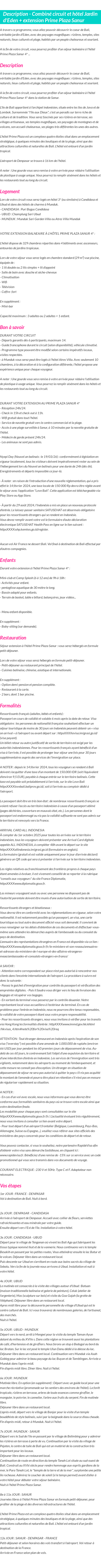 Détails du séjour