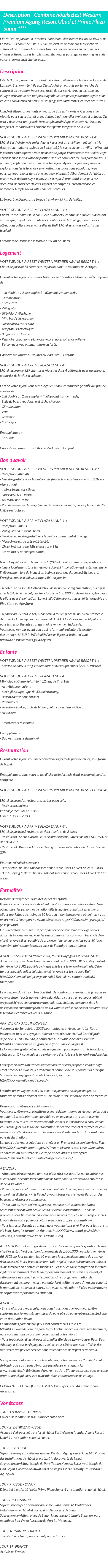 Détails du séjour
