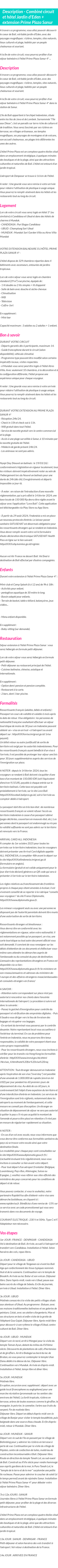 Détails du séjour