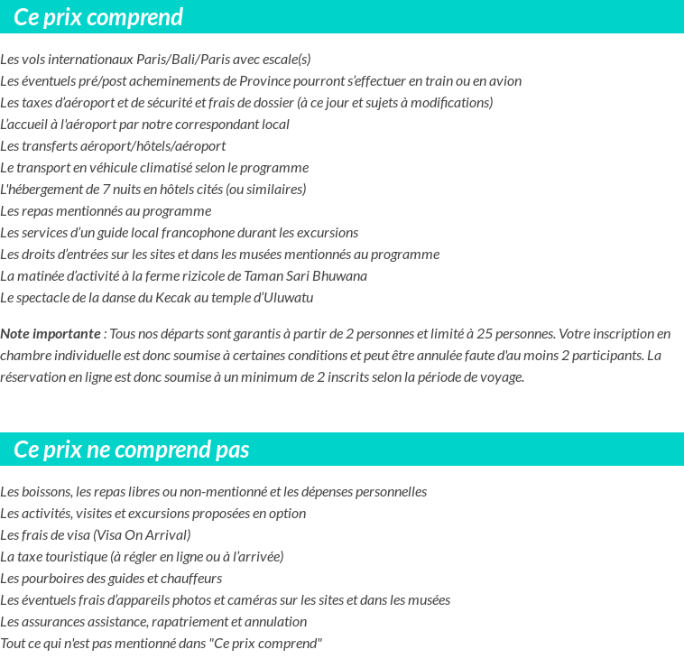 Conditions tarifaires