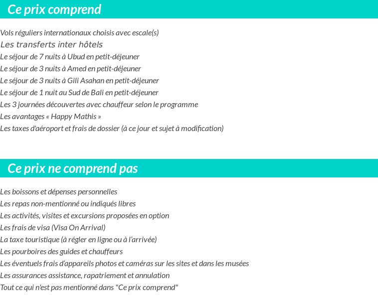 Conditions tarifaires