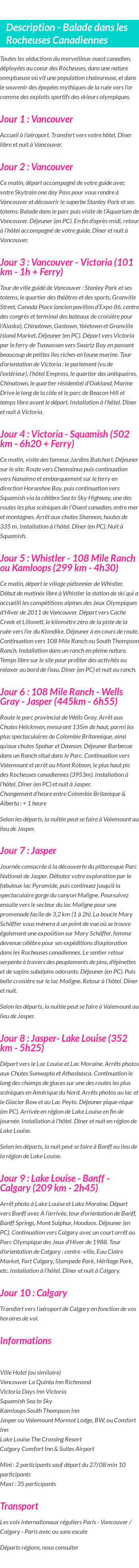 Détails du séjour