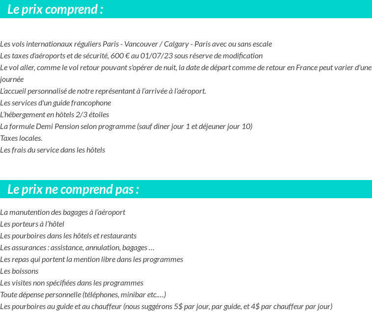 Conditions tarifaires