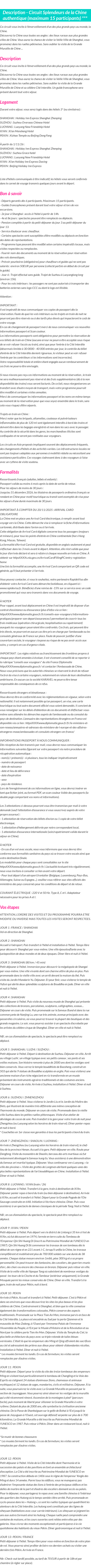 Détails du séjour
