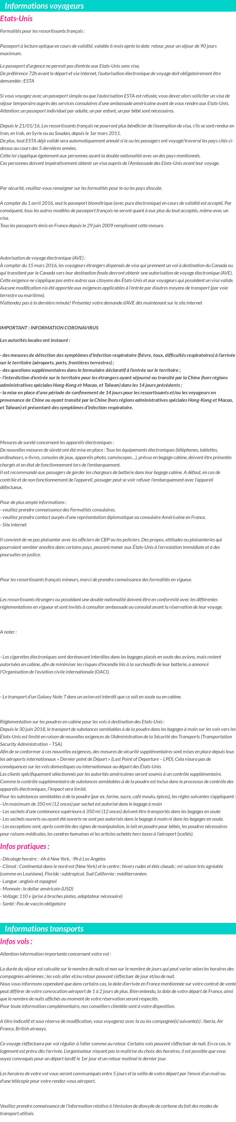Formalités et infos voyageurs