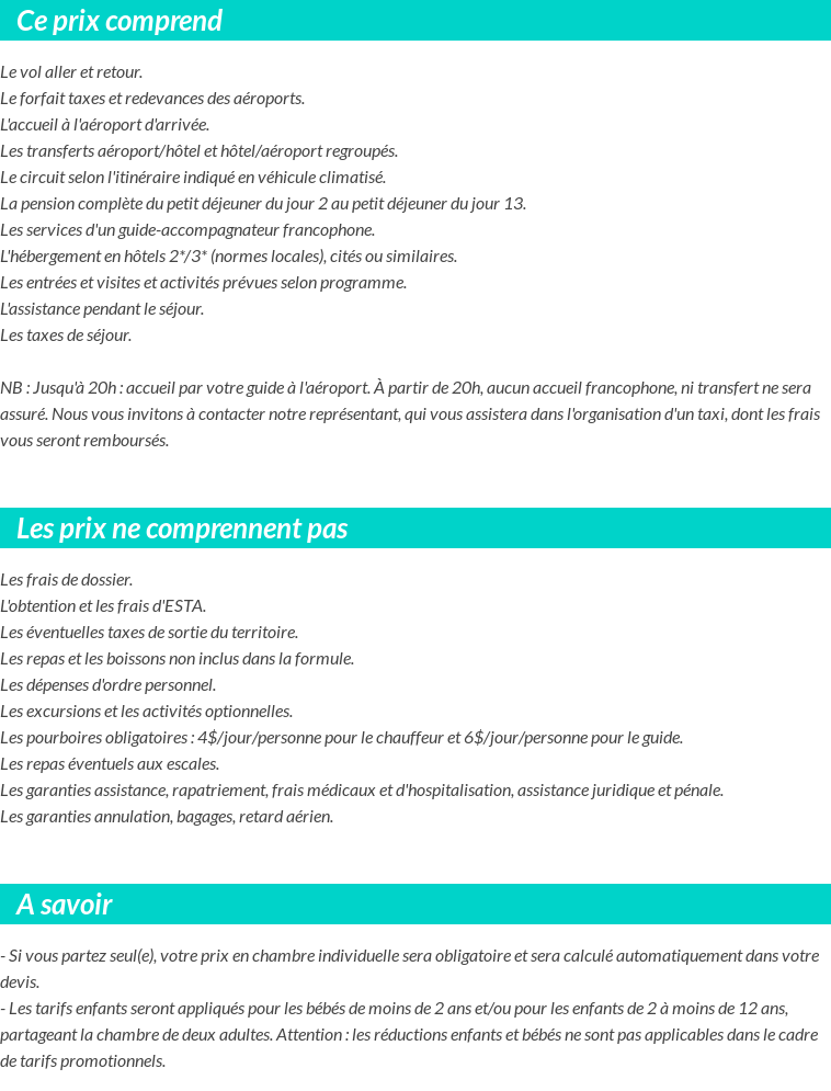 Conditions tarifaires