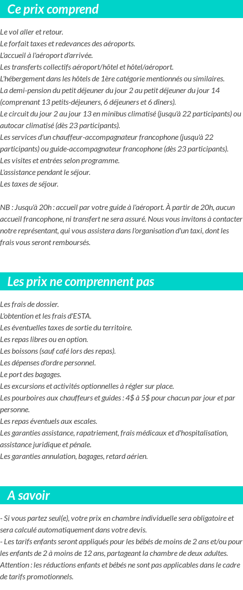 Conditions tarifaires