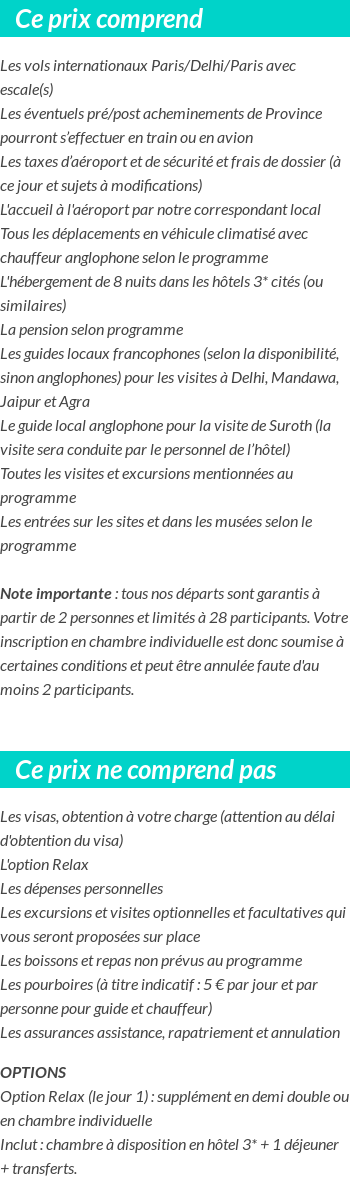 Conditions tarifaires