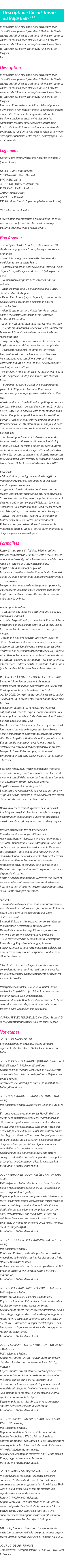 Détails du séjour