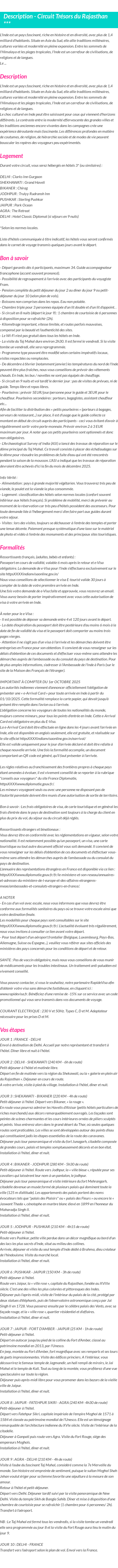 Détails du séjour
