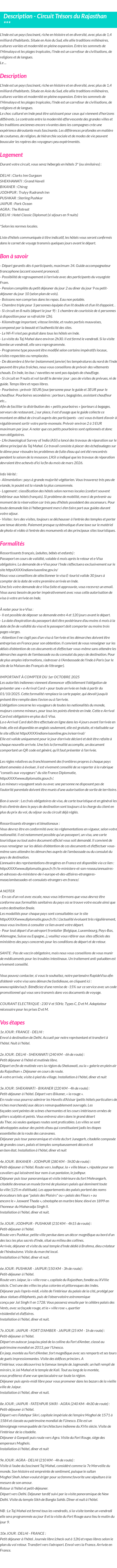Détails du séjour