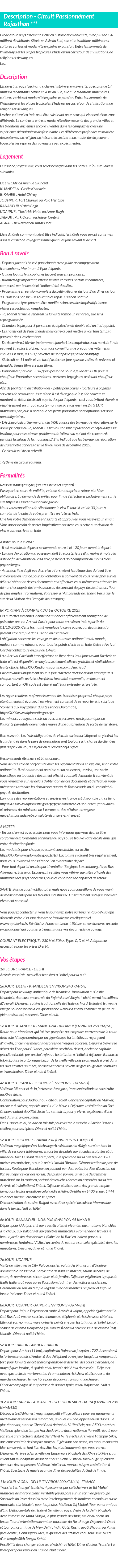 Détails du séjour