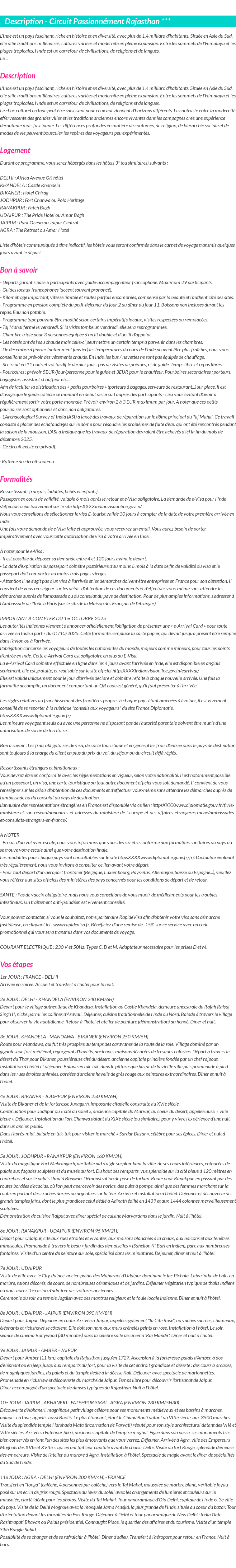 Détails du séjour