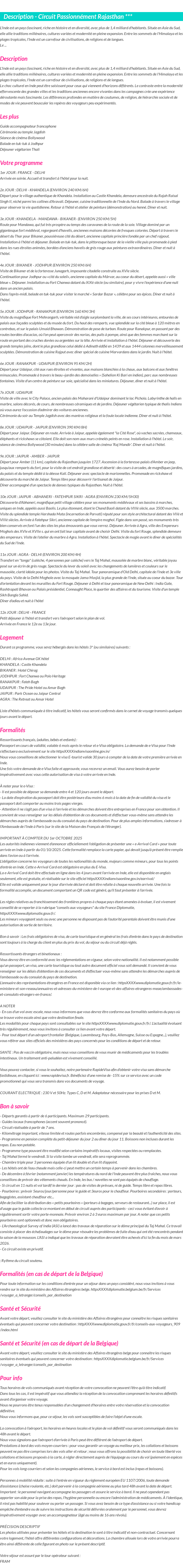 Détails du séjour