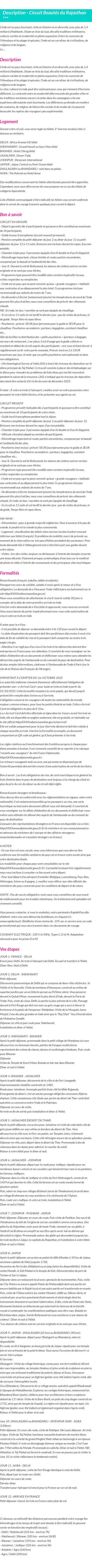 Détails du séjour