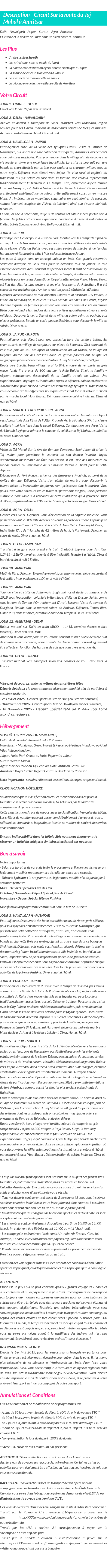 Détails du séjour