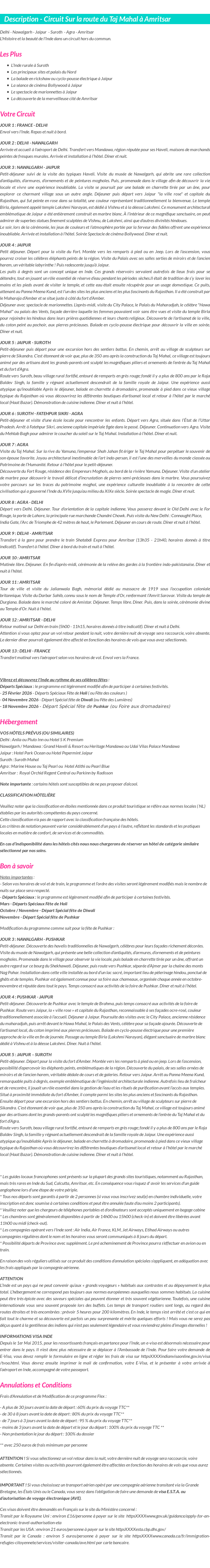 Détails du séjour