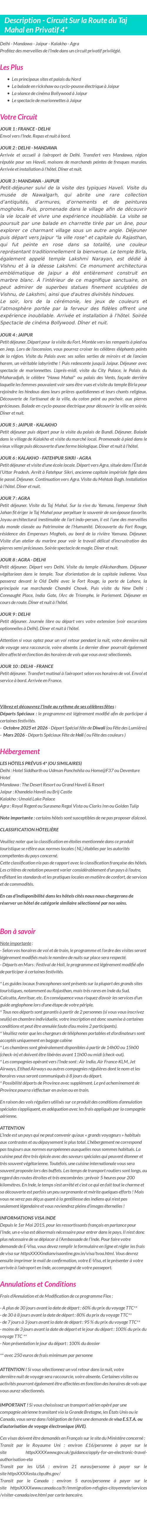 Détails du séjour
