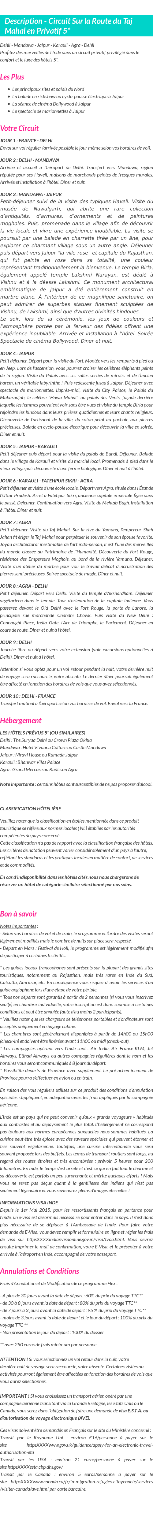 Détails du séjour