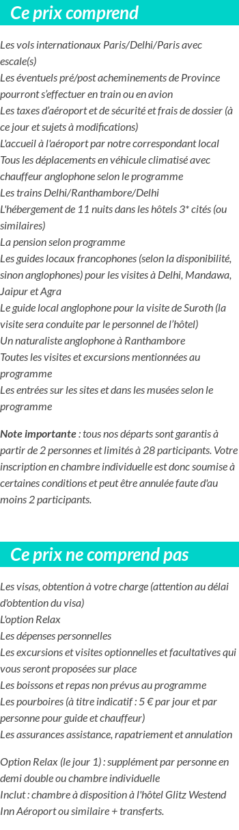 Conditions tarifaires