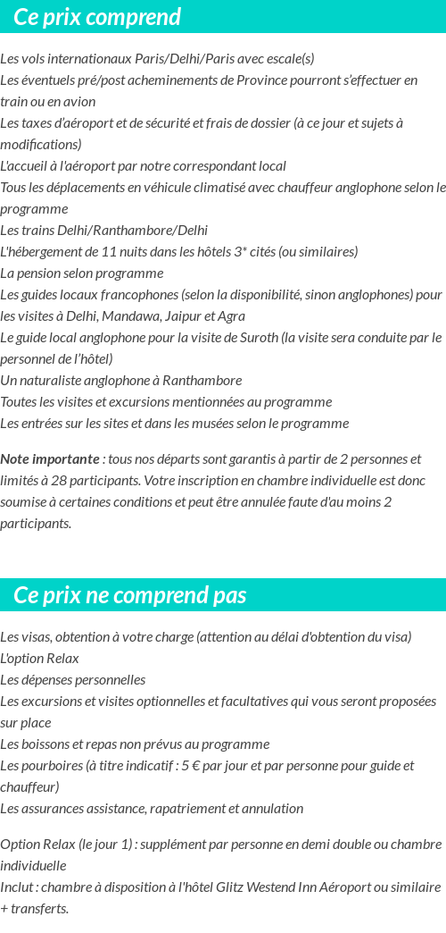 Conditions tarifaires