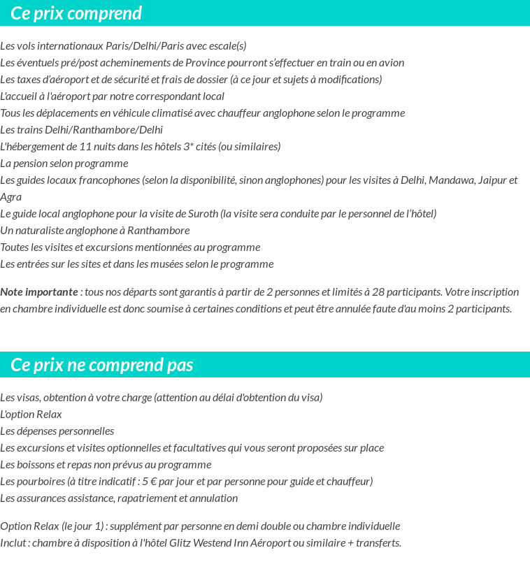 Conditions tarifaires