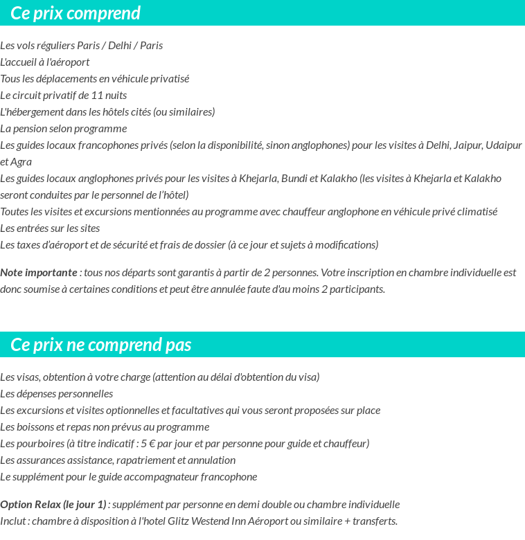 Conditions tarifaires