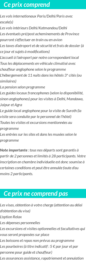 Conditions tarifaires