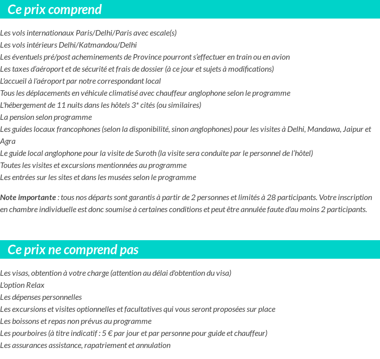 Conditions tarifaires