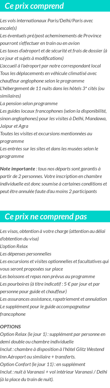 Conditions tarifaires