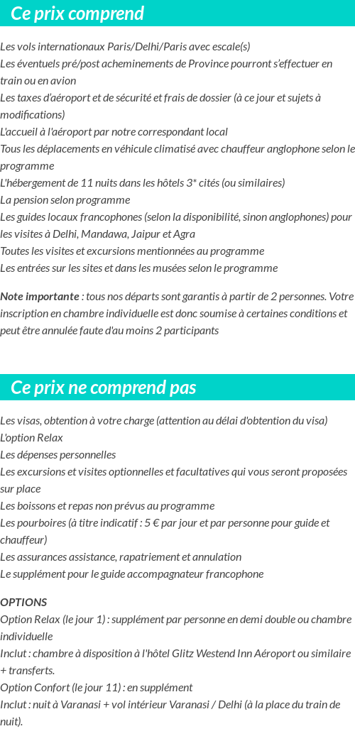 Conditions tarifaires