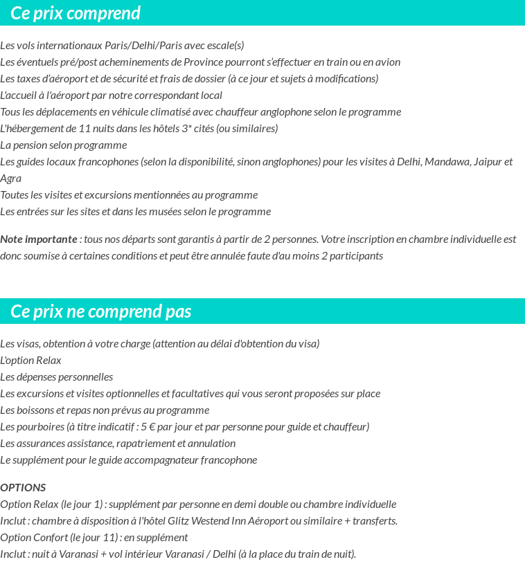 Conditions tarifaires