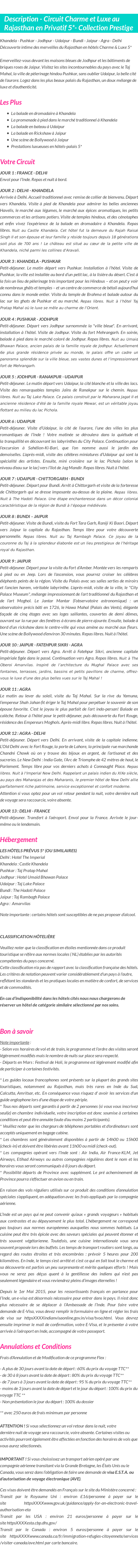 Détails du séjour