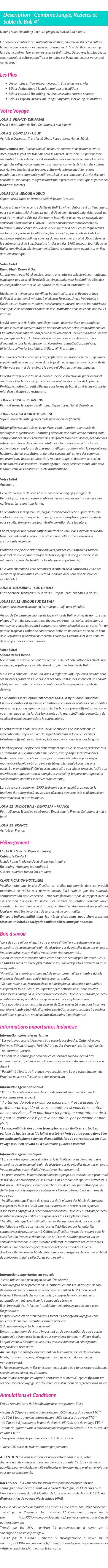 Détails du séjour