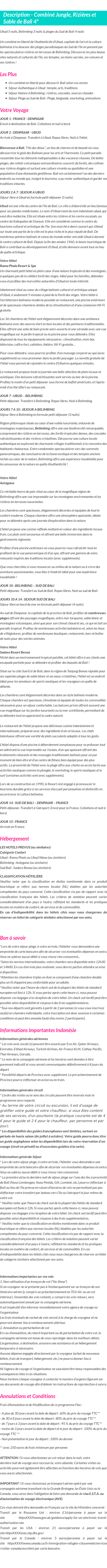 Détails du séjour