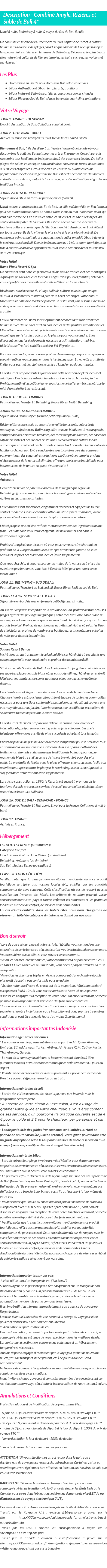 Détails du séjour