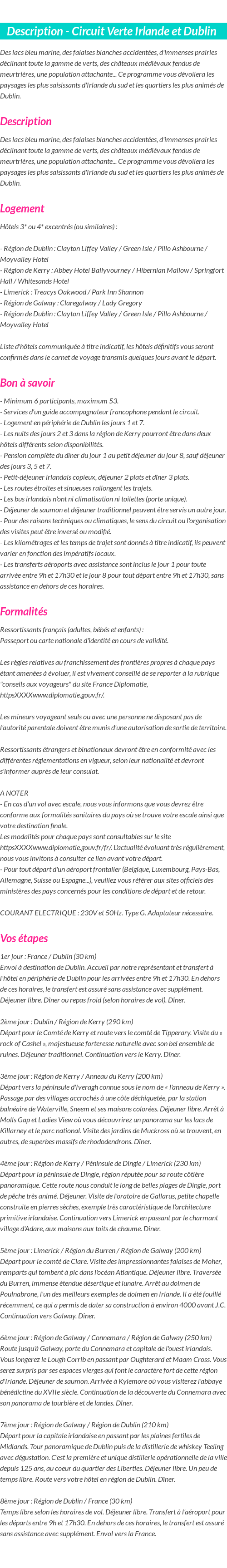 Détails du séjour