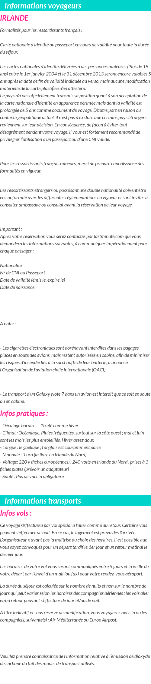 Formalités et infos voyageurs