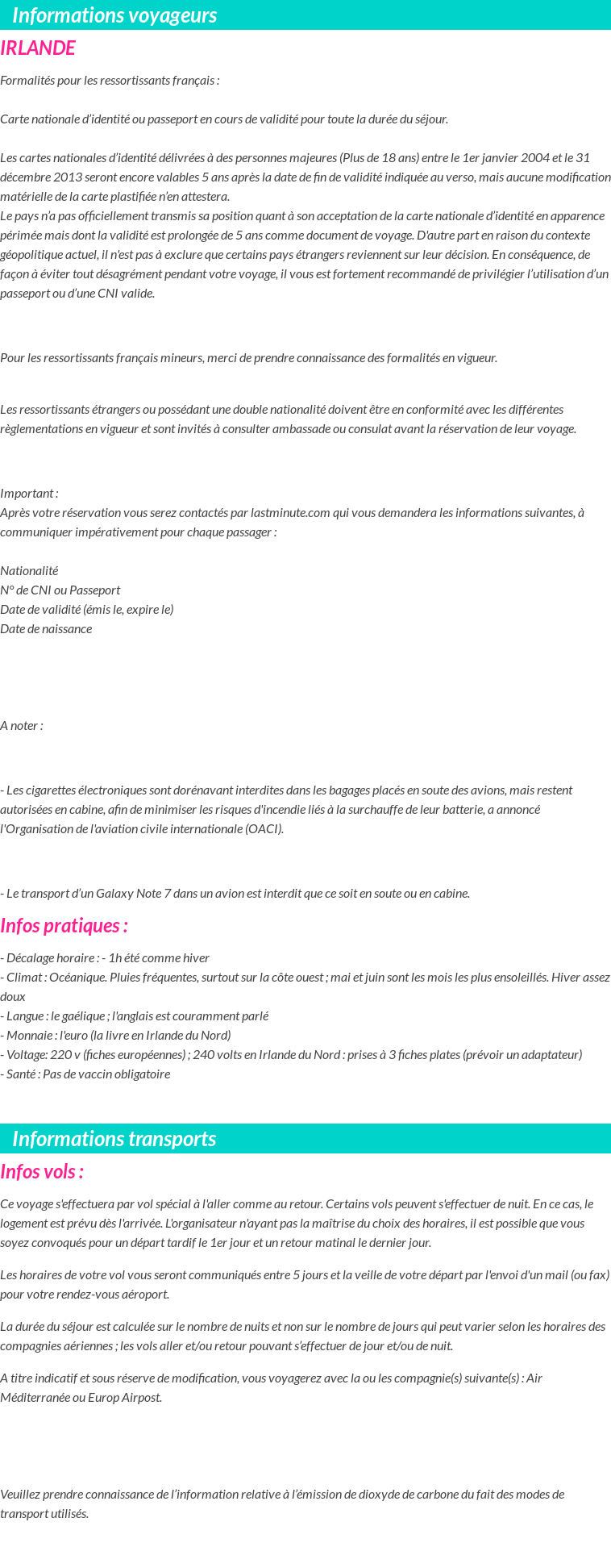 Formalités et infos voyageurs