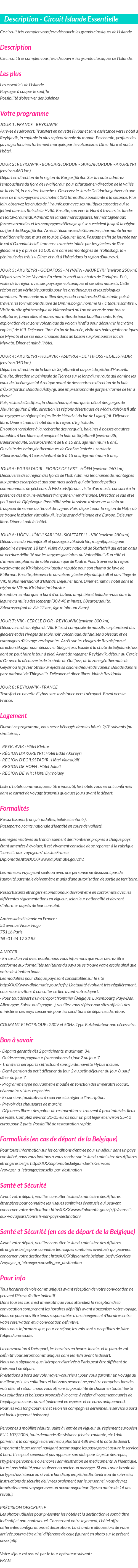 Détails du séjour