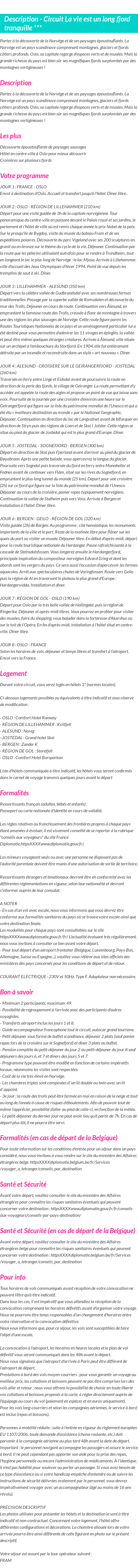 Détails du séjour