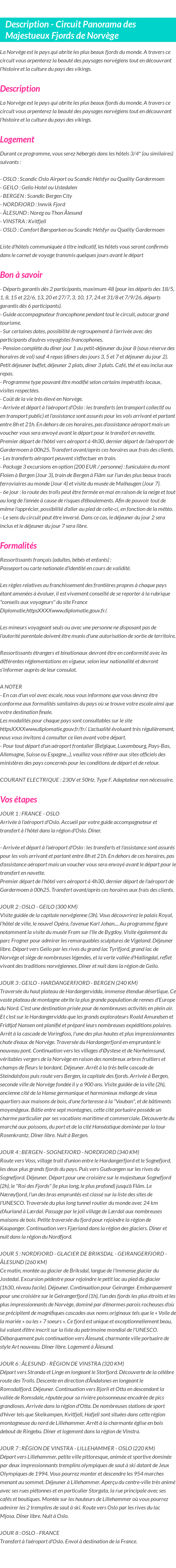 Détails du séjour
