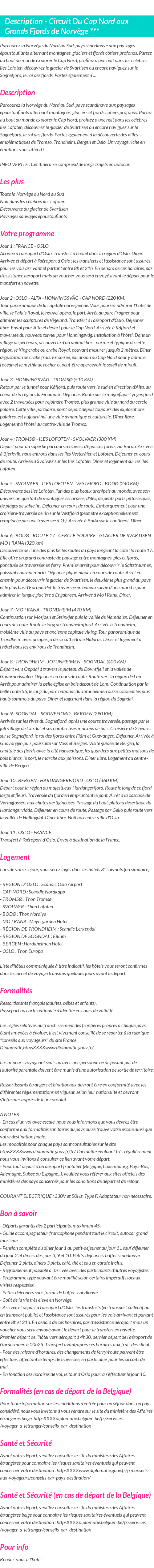Détails du séjour