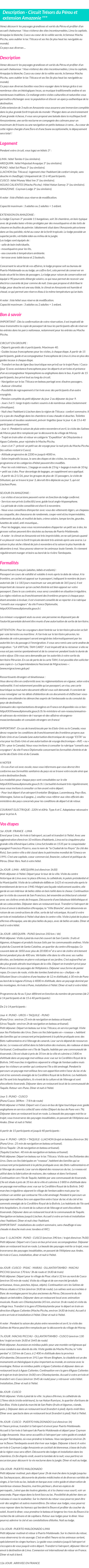 Détails du séjour