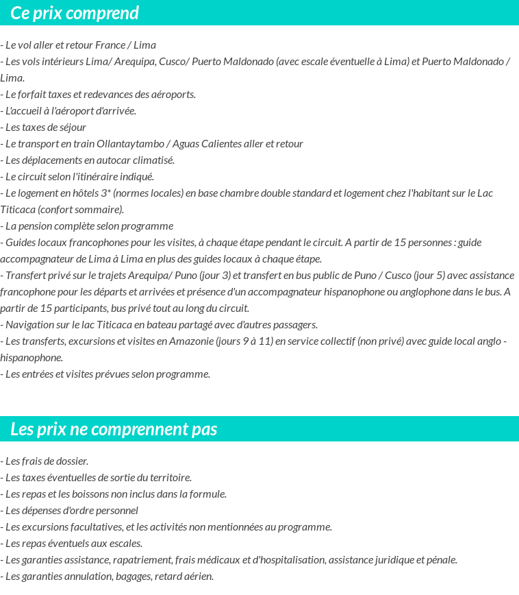 Conditions tarifaires